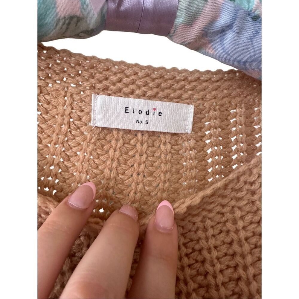 Anthropologie Elodie Cropped Scalloped Hem Open Knit Bat Wing Pullover Sweater - Picture 5 of 7